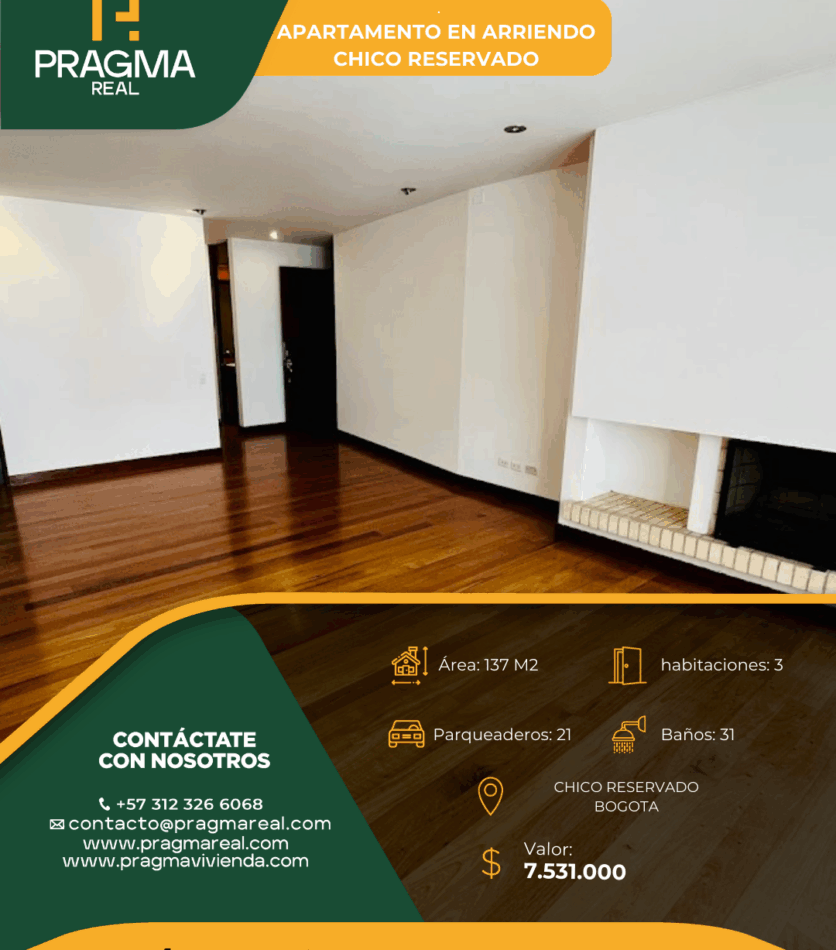 apartamento en arriendo chico rservado