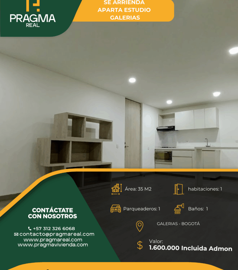 Aparta estudio en arriendo galerias bogota